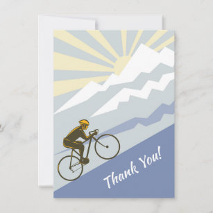 Carte De Remerciements Cycliste Remonter la montagne à vélo avec Sun Road