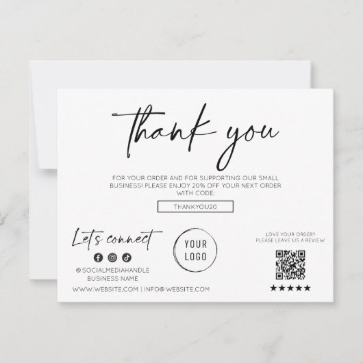 Carte de remerciements d'affaires à script moderne (Devant)