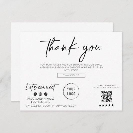 Carte de remerciements d'affaires à script moderne (Devant / Derrière)