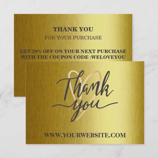 Carte de remerciements d'affaires métal or moderne (Devant / Derrière)