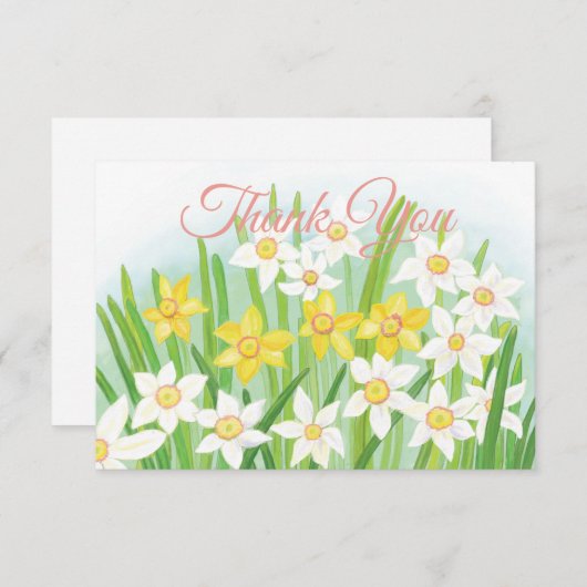 Carte De Remerciements Daffodiques jaunes et blancs (Devant / Derrière)