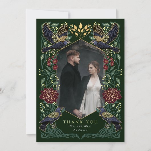 Carte De Remerciements Dahlia Snapdragon Enchantée Gothique Corbeau Maria (Devant)