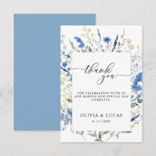 Carte De Remerciements Dainty Dusty Blue Wild Floral Navy Rustique Mariag