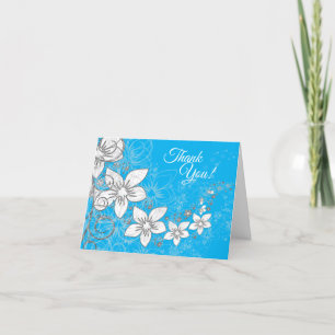 Carte De Remerciements Dainty Floral Scroll sur Bleu