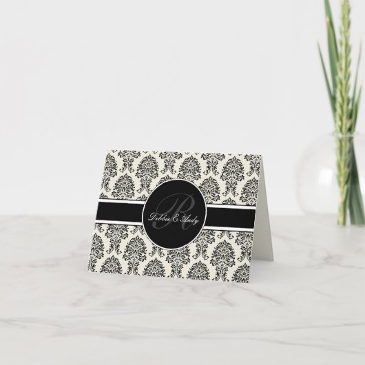 Carte De Remerciements Damask Monogram Wedding Cards (Devant)