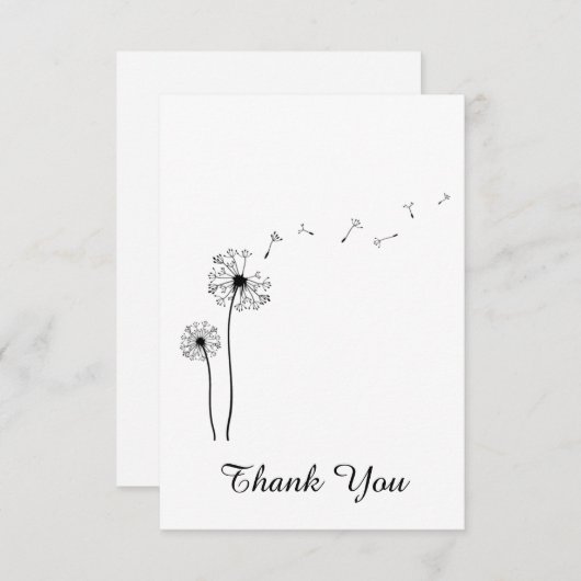 Carte De Remerciements Dandelion noir et blanc soufflant dans le vent (Devant / Derrière)