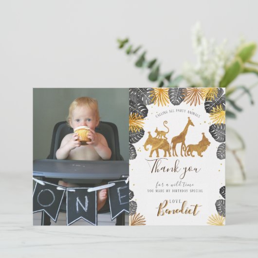 Carte de remerciements d'animal de jungle d'or et (Debout devant)