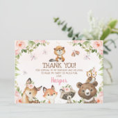 Carte de remerciements d'animaux de bois rose flor (Debout devant)