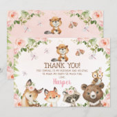 Carte de remerciements d'animaux de bois rose flor (Devant / Derrière)