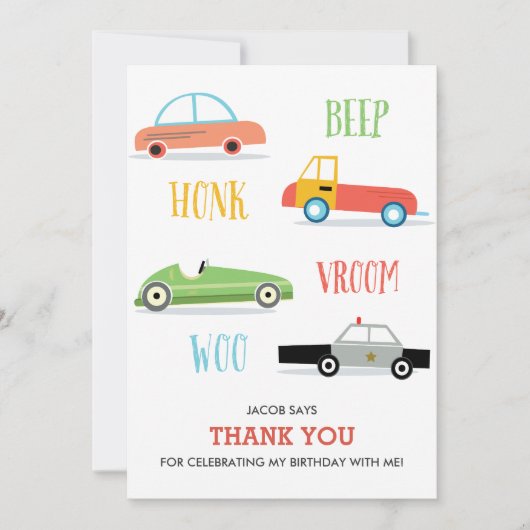 carte de remerciements d'anniversaire de Beep Honk (Devant)