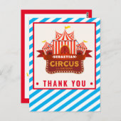 Carte de remerciements d'anniversaire de cirque (Devant / Derrière)