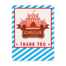 Carte de remerciements d'anniversaire de cirque