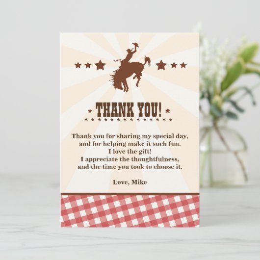 Carte de remerciements d'anniversaire de Cowboy We (Debout devant)