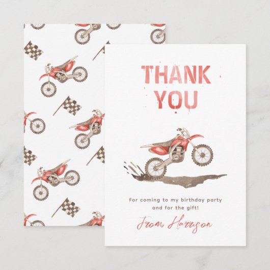 Carte de remerciements d'anniversaire de Dirt Bike (Devant / Derrière)