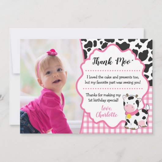 Carte de remerciements d'anniversaire de la vache| (Devant)