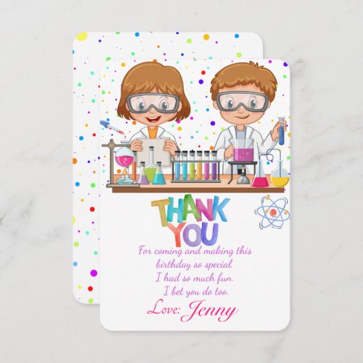 Carte de remerciements d'anniversaire de Mad Scien (Devant / Derrière)