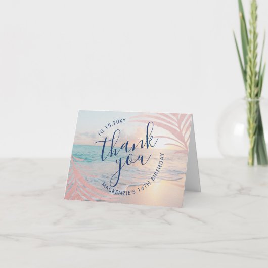 Carte de remerciements d'anniversaire de plage (Devant)