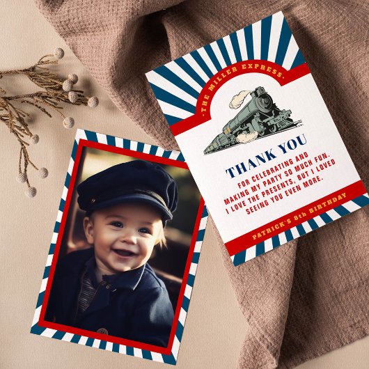 Carte de remerciements d'anniversaire du train Cho