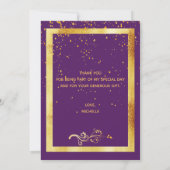Carte de remerciements d'anniversaire en or violet (Dos)