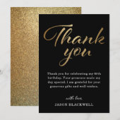 Carte de remerciements d'anniversaire noir et or (Devant / Derrière)