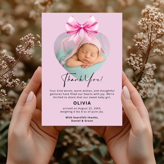 Carte de remerciements d'anniversaire rose avec ph