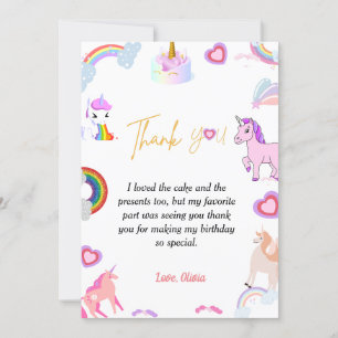 Carte de remerciements d'anniversaire unicorne de