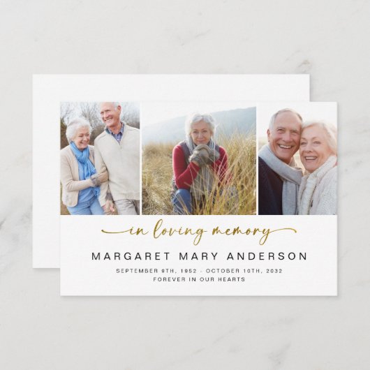Carte De Remerciements Dans la mémoire aimante | Trois photos Sympathie f (Devant / Derrière)
