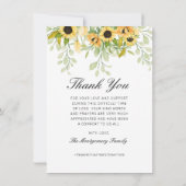 Carte De Remerciements dans Love Memory Sunflower noir Script photo (Dos)