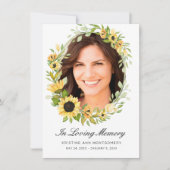 Carte De Remerciements dans Love Memory Sunflower noir Script photo (Devant)