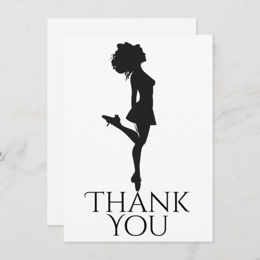 Carte De Remerciements Danse Irlandaise Danseuse Danser Danser Black Whit (Devant / Derrière)