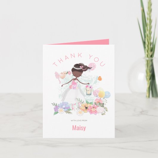 Carte De Remerciements Danseur de ballet Whimsical Florals rose Fille (Devant)