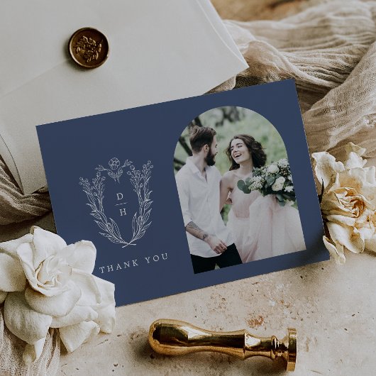 Carte De Remerciements DAPHNE Flat Dark Blue Minimal simple Mariage photo