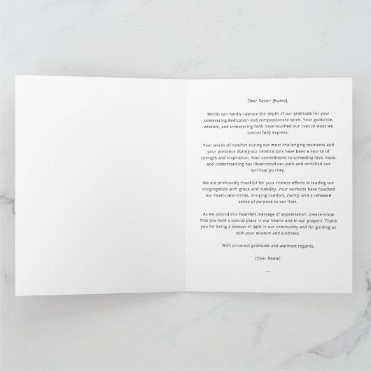 Carte de remerciements d'appréciation du pasteur (Intérieur)