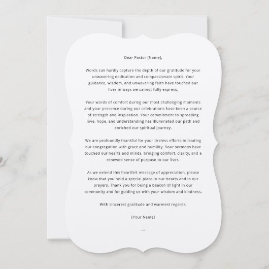 Carte de remerciements d'appréciation du pasteur f (Dos)