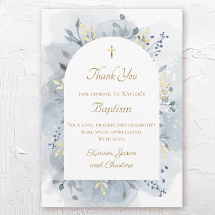Carte de remerciements d'aquarelle bleu baptême