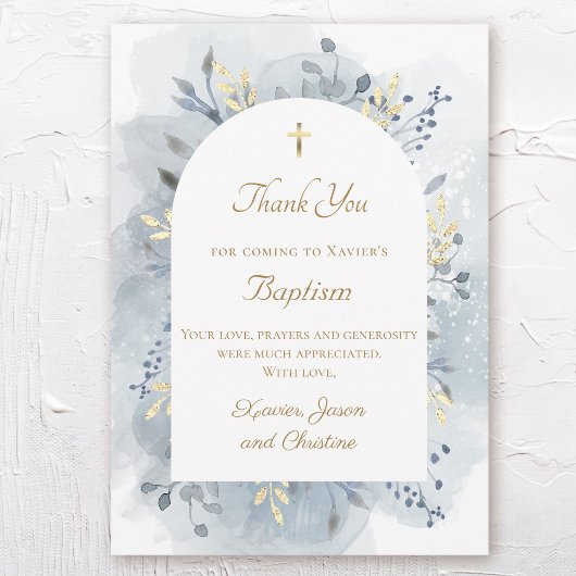 Carte de remerciements d'aquarelle bleu baptême