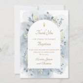 Carte de remerciements d'aquarelle bleu baptême (Devant)