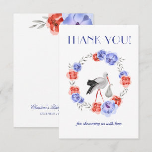 Carte de remerciements d'aquarelle bleu neutre pou
