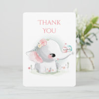 Carte de remerciements d'aquarelle Elephant Pastel