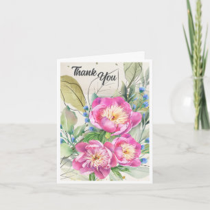 Carte de remerciements d'aquarelle Pink Peonies