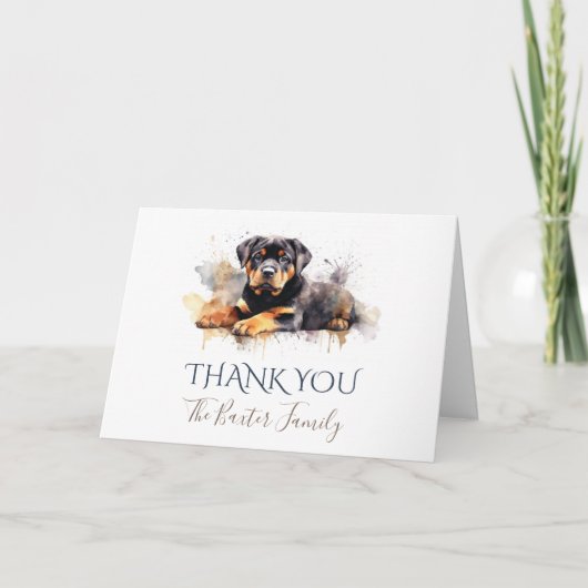 Carte de remerciements d'aquarelle Rottweiler (Devant)