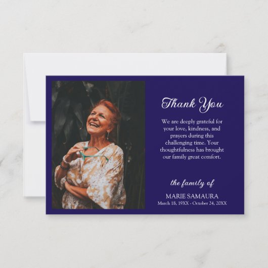 Carte De Remerciements Dark Blue Romantic Customize Photo Funeral Thank (Devant)