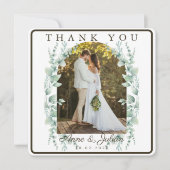 Carte De Remerciements Dark Brown Eucalypthus leaves Wedding W/ 2 photos (Devant)