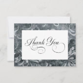 Carte De Remerciements Dark Gothic Grey & Black Damask & Ravens Mariage (Devant)