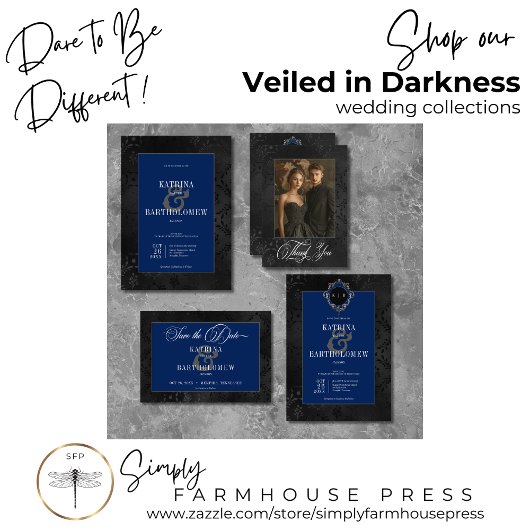 Carte De Remerciements Dark Gothique Noir Floral Satin Damas Mariage bleu