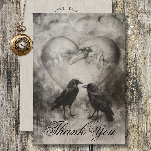 Carte De Remerciements Dark Gothique Noir & Tan Raven Mariage de script