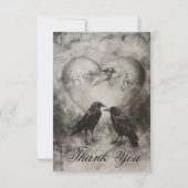 Carte De Remerciements Dark Gothique Noir & Tan Raven Mariage de script (Devant)