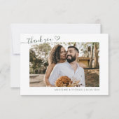 Carte De Remerciements Dark Green Boho Simple Photo Heart Script Mariage (Devant)