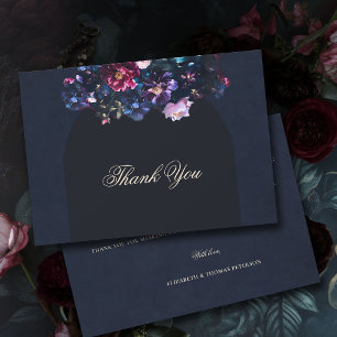 Carte De Remerciements Dark Moody Floral Romantique Black Mauve Mariage