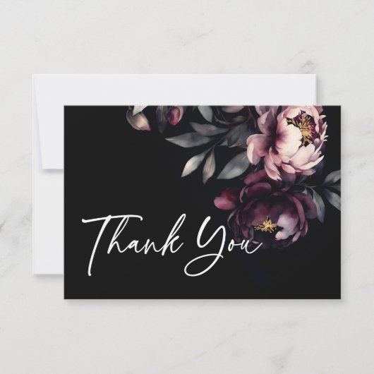 Carte De Remerciements Dark moody noir élégant bordeaux peoné (Devant)